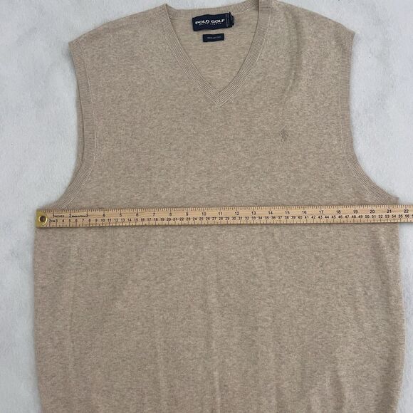 Vintage Polo Ralph Lauren Men's L Golf Tan Brown 100% Cotton Sweater Vest Preppy - Picture 4 of 8
